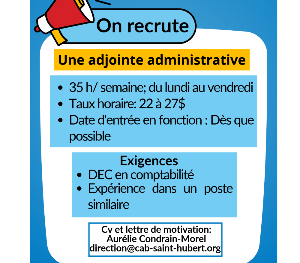 Le CABSH recrute une adjointe administrative!